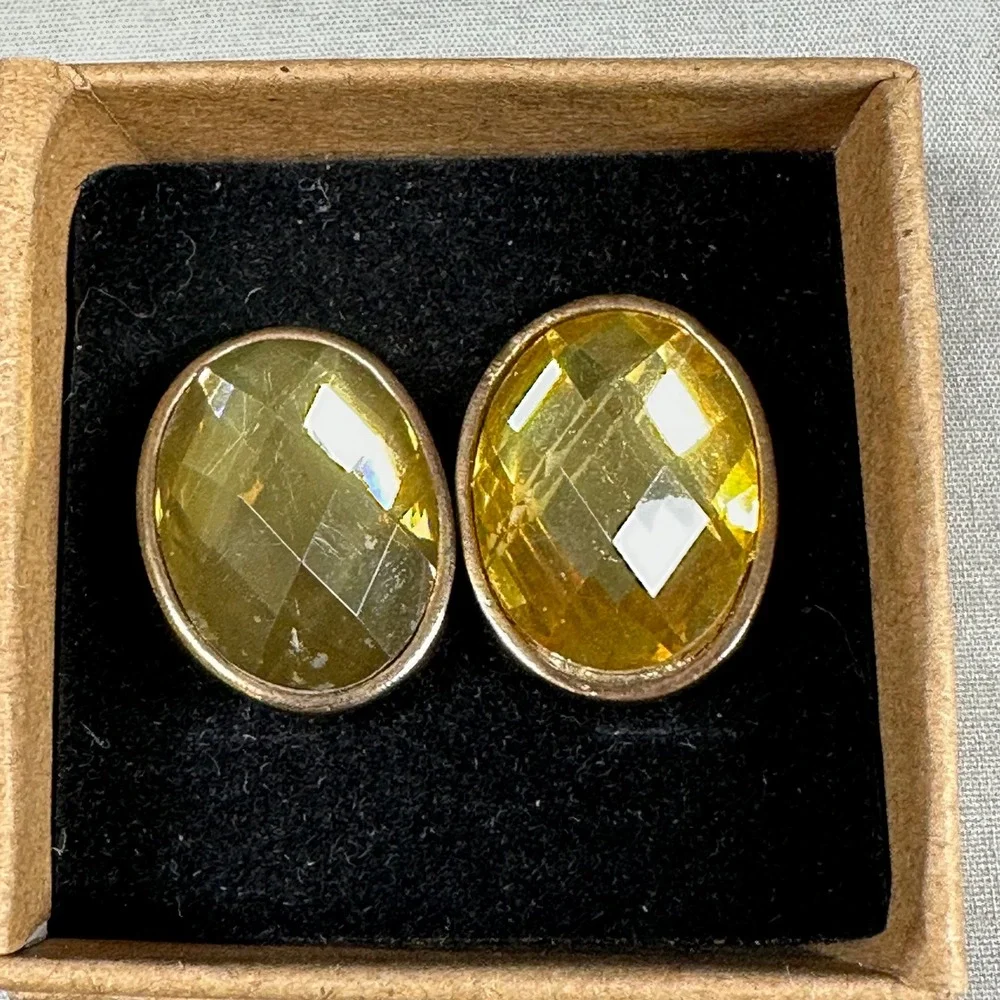 Vintage Yellow Crystal Oval Cufflinks Gold-Tone – Wear, Scratches/Chips